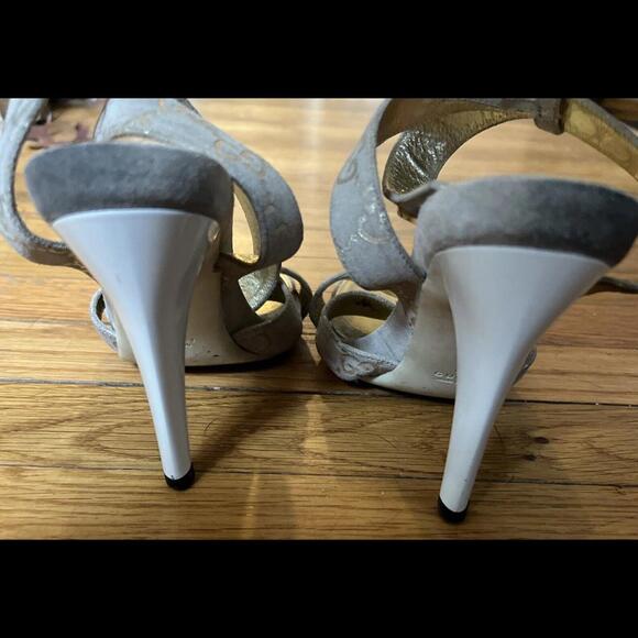 Vintage Authentic GUCCI Tan/Gold Monogram Sandals Sz 5 PreOwned - Picture 5 of 9